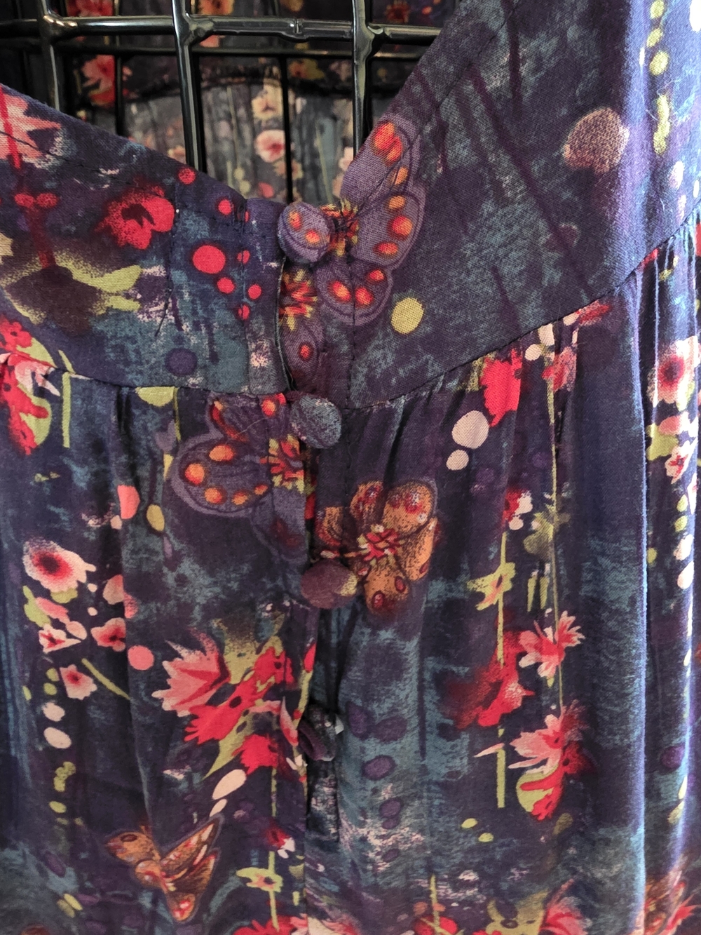 Floral Tiered Maxi Dress - Navy with Pink Floral - Picture 15 of 16